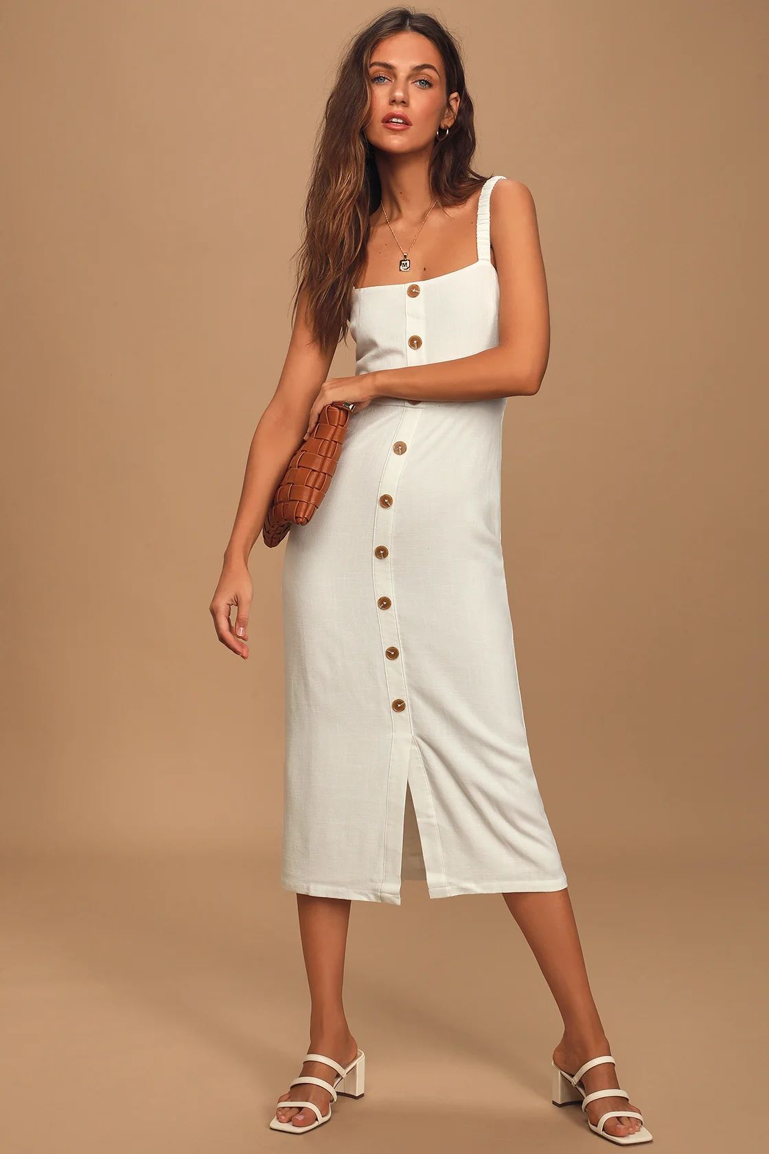 Casual Vibes White Button Front Sleeveless Midi Dress | Lulus (US)