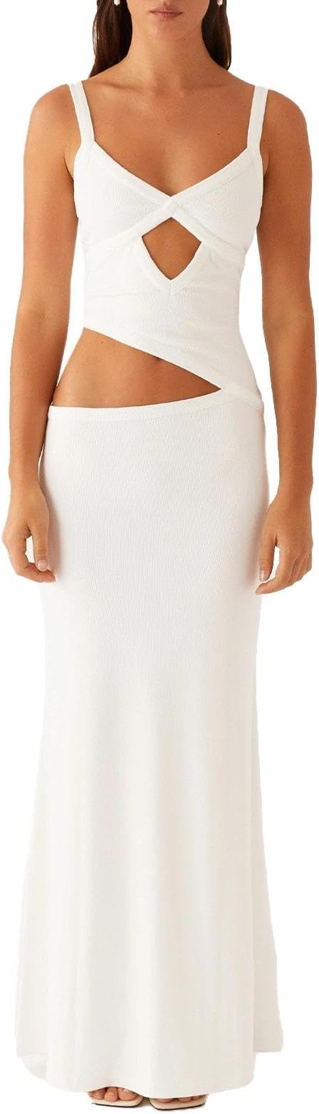 Women Sexy Maxi Dress Cut Out V Neck Spaghetti Straps Bodycon Long Dress Summer Party Cocktail We... | Amazon (US)