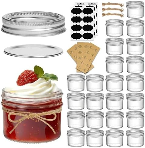 ComSaf Small Regular Mouth Mason Jars 4 oz, 24 Pcs Mini Mason Containers, Small Canning Jars, 4 o... | Amazon (US)