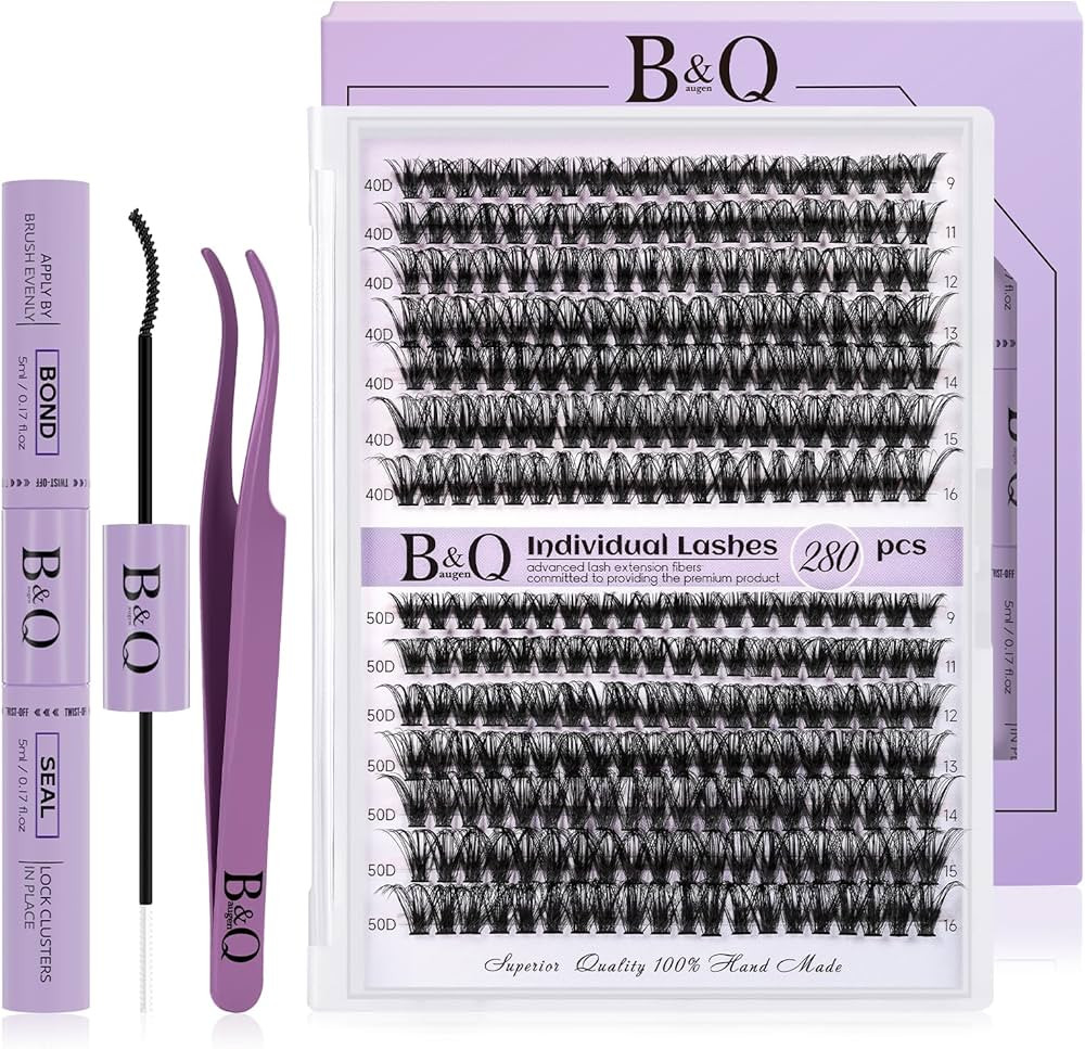 DIY Lash Extension Kit 280pcs Individual Lashes Cluster B&Q D Curl Eyelash Extension Kit Lash Clu... | Amazon (US)