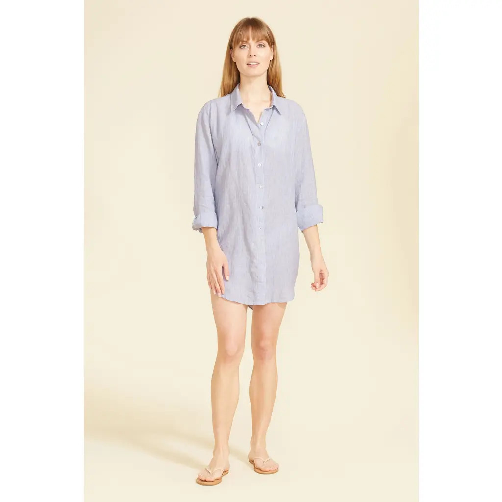 SITANO Lido Linen Shirt Dress in Light Blue Stripes at Nordstrom, Size Small | Nordstrom