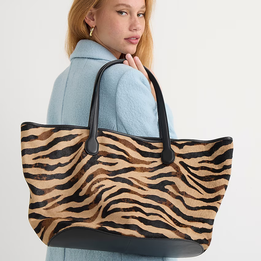 Berkeley tote in leather and zebra stripe calf hair | J. Crew US