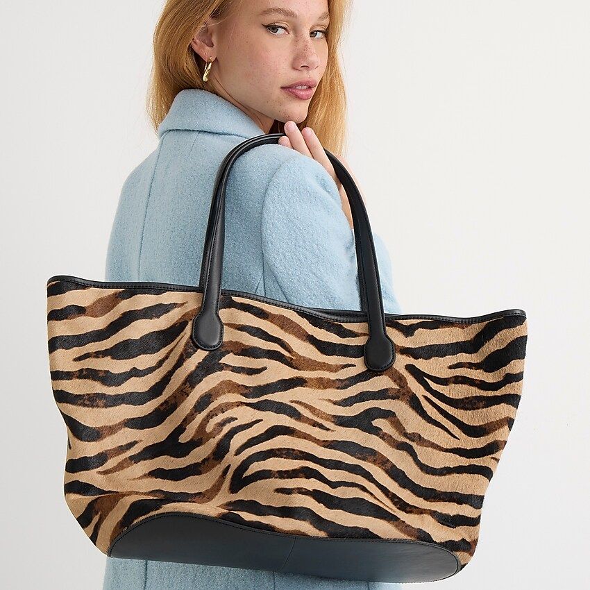 Berkeley tote in leather and zebra stripe calf hair | J.Crew US