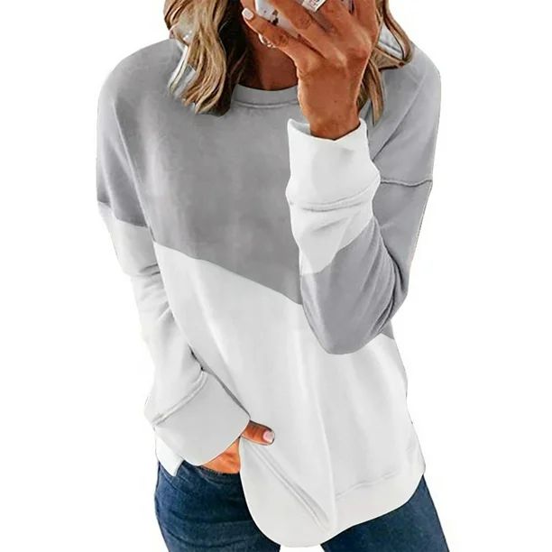 Lumento Star Basic Sweatshirt for Women Long Sleeve Crew Neck Tops T-shirt Blouse Pullover Gray 1... | Walmart (US)
