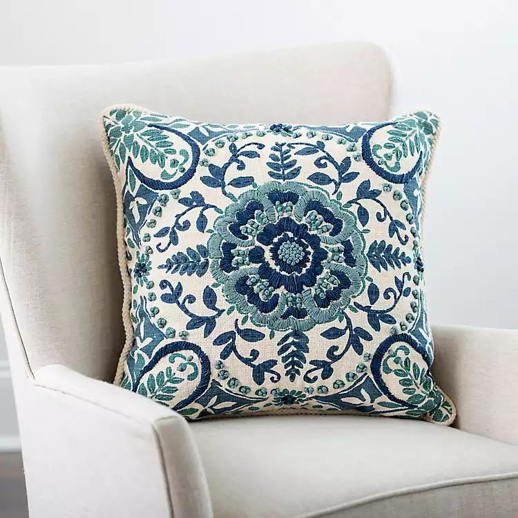 Blue Embroidered Rope Edge French Claudia Pillow | Kirkland's Home