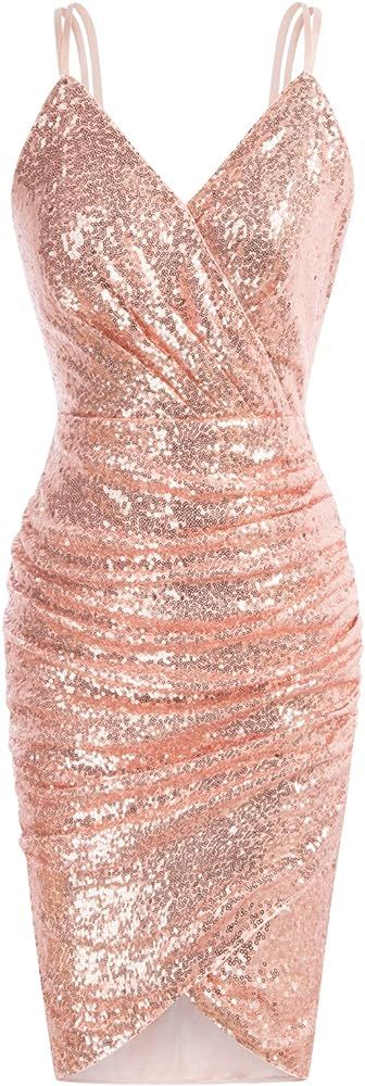 GRACE KARIN Women's Spaghetti Straps V-Neck Wrap Dress      
 Sequined | Amazon (US)