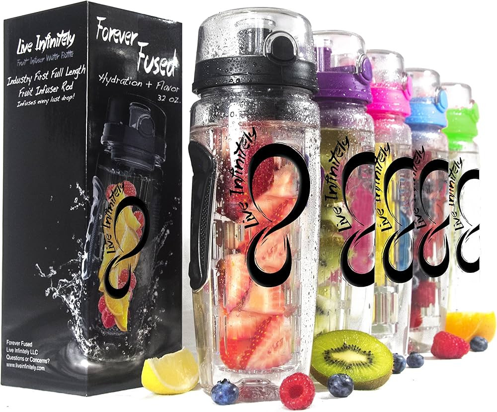Live Infinitely Infuser Water Bottle with Recipe Ebook (Black, 32 oz) | Amazon (US)