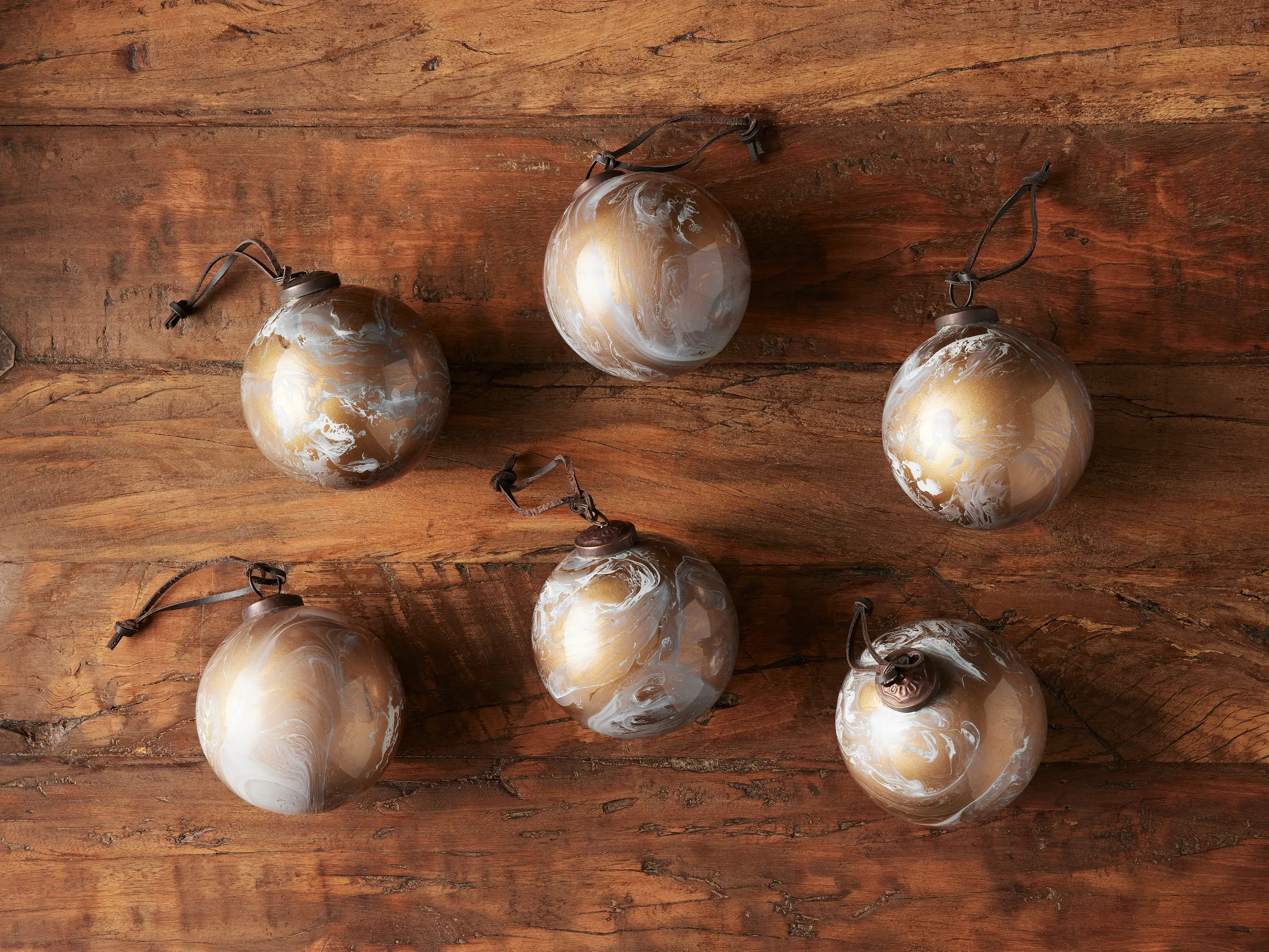 White Marbleized Ornaments (Set of 6) | Arhaus