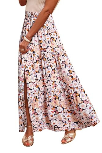 Happy Sailed Summer Skirts for Women Floral Print High Waist Flowy Split A Line Boho Maxi Skirt w... | Amazon (US)