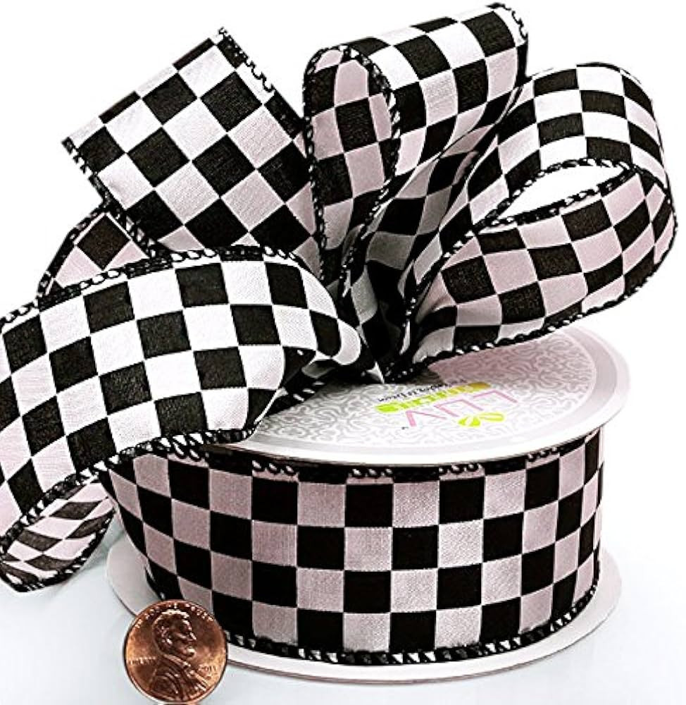 1 1/2" X 10YD WHITE CHECKERED FABRIC RIBBON | Amazon (US)