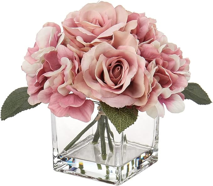 Pink Fake Flowers with Vase Hydrangea Artificial Flowers in Vase Peony Faux Flowers in Vase Rose ... | Amazon (CA)