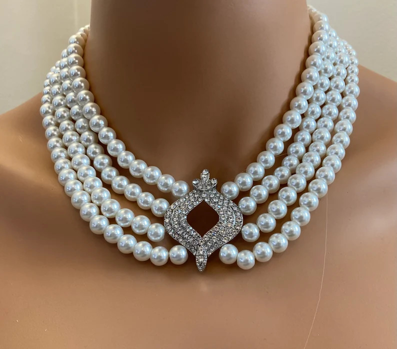 Queens Choker Necklace Set Replica Kate Middleton Necklace Pearl Stud Earrings Included White Pea... | Etsy (US)