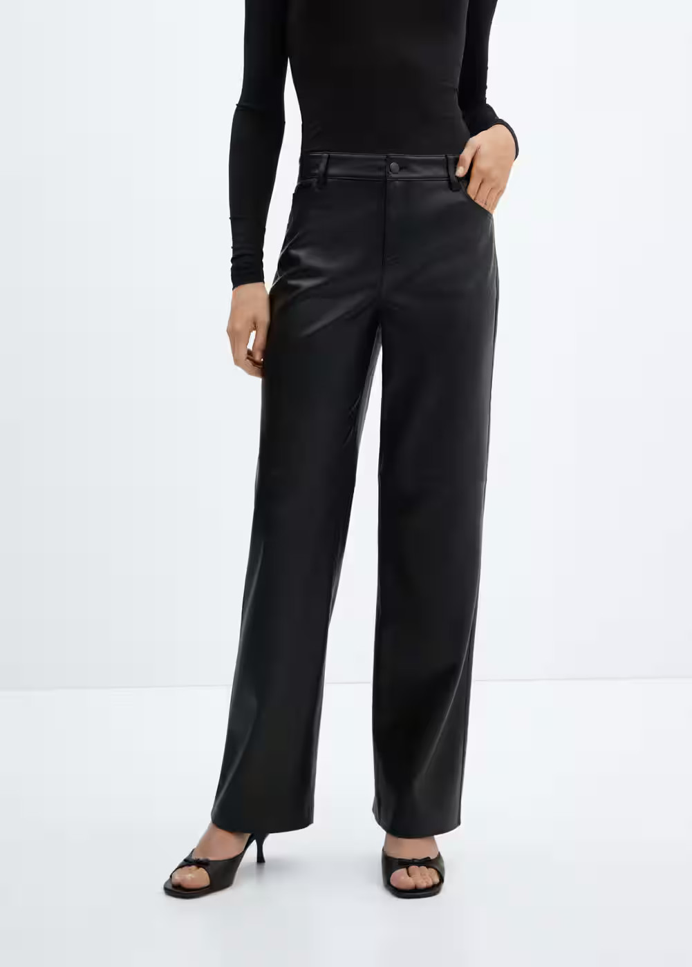 Leather effect high waist pant -  Women | Mango USA | MANGO (US)