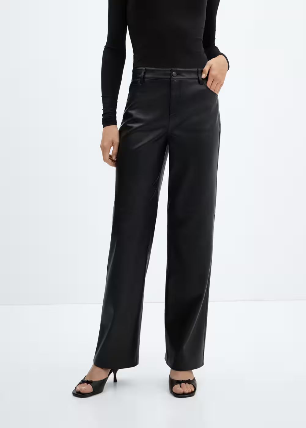 Mid-rise leather effect pants -  Women | Mango USA | MANGO (US)