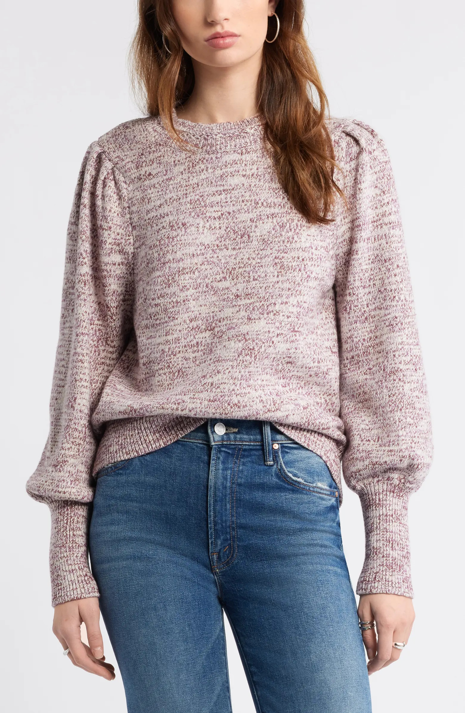 Treasure & Bond Marl Balloon Sleeve Crewneck Sweater | Nordstrom | Nordstrom