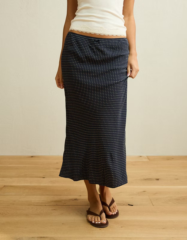 AE Low-Rise Slip Midi Skirt Women's Vitamin Sea XL | American Eagle Outfitters (US & CA)