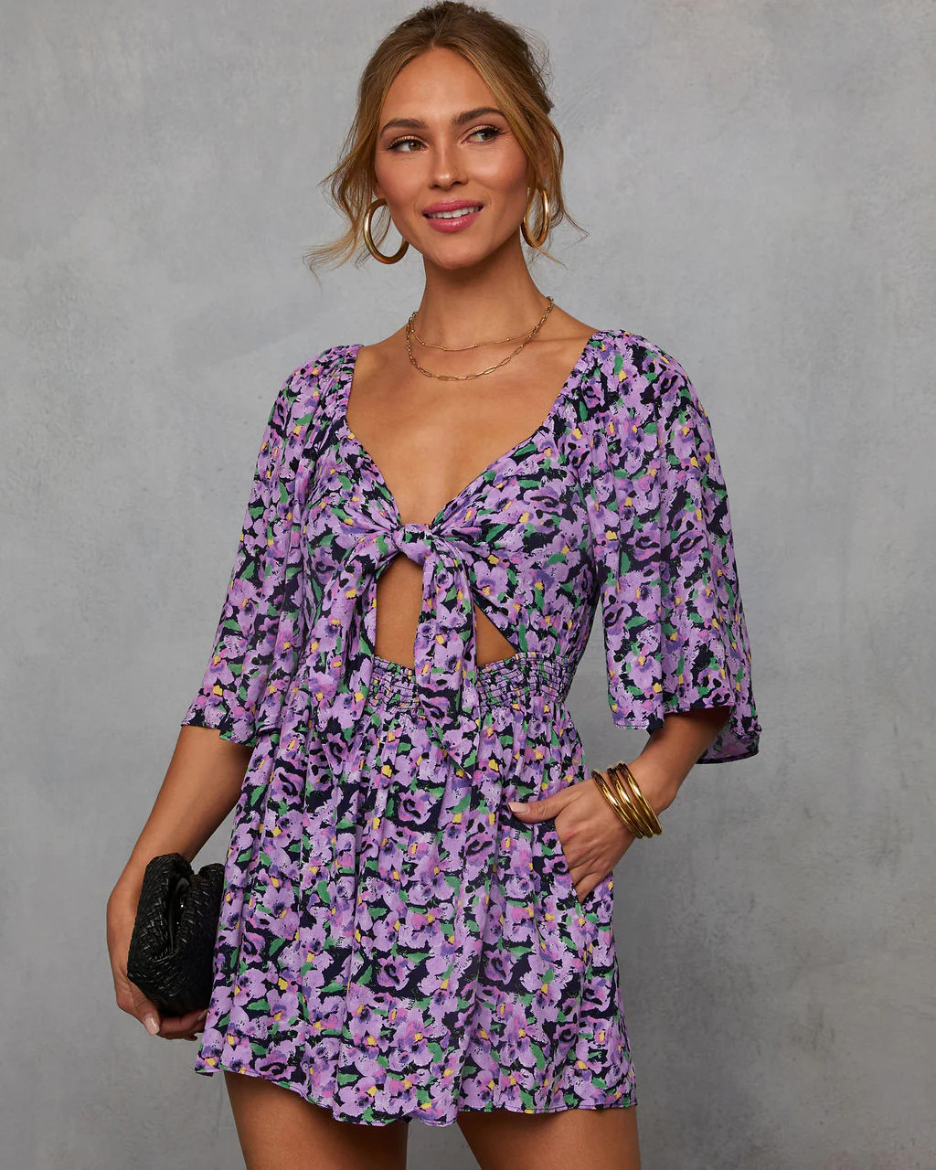 Gentle Garden Front Tie Cutout Romper | VICI