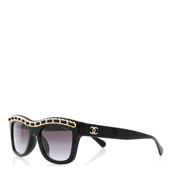 Acetate Calfskin Chain Rectangle Sunglasses 71626A Black | FASHIONPHILE (US)