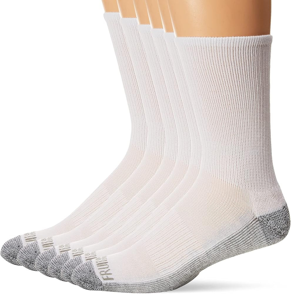 Fruit of the Loom Mens Essential 6 Pack Casual Crew Socks | Arch Support | Black & White | Amazon (US)