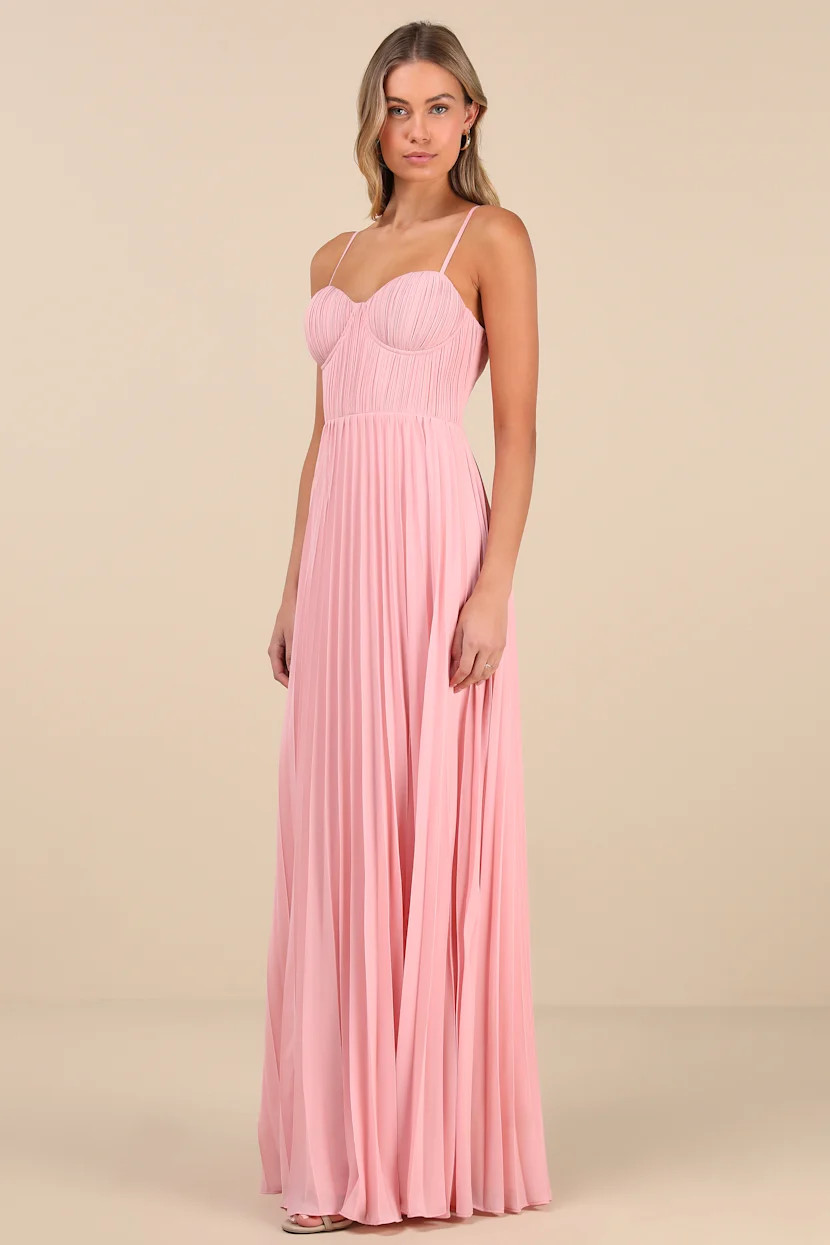 Admirable Elegance Light Pink Pleated Bustier Maxi Dress | Lulus