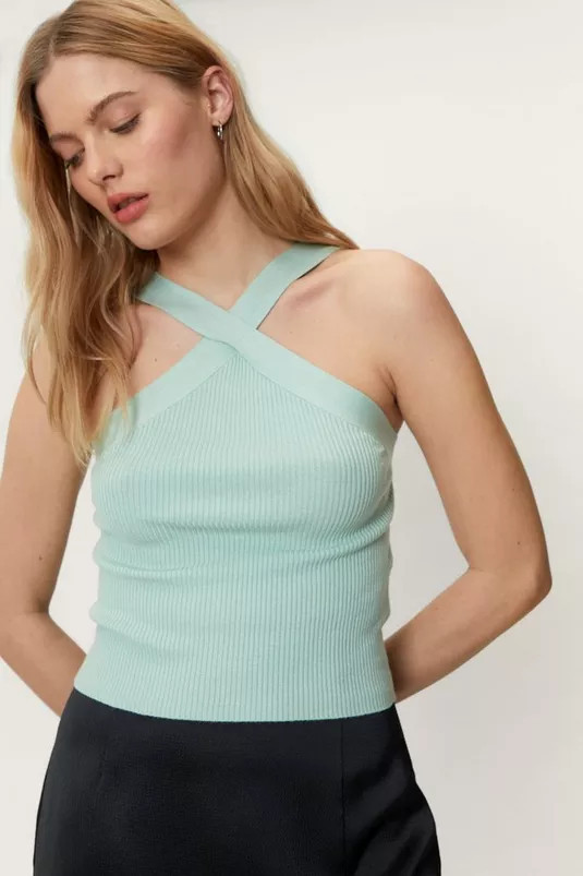 Knitted Ribbed Crossover Halter Top | NastyGal (UK, IE)
