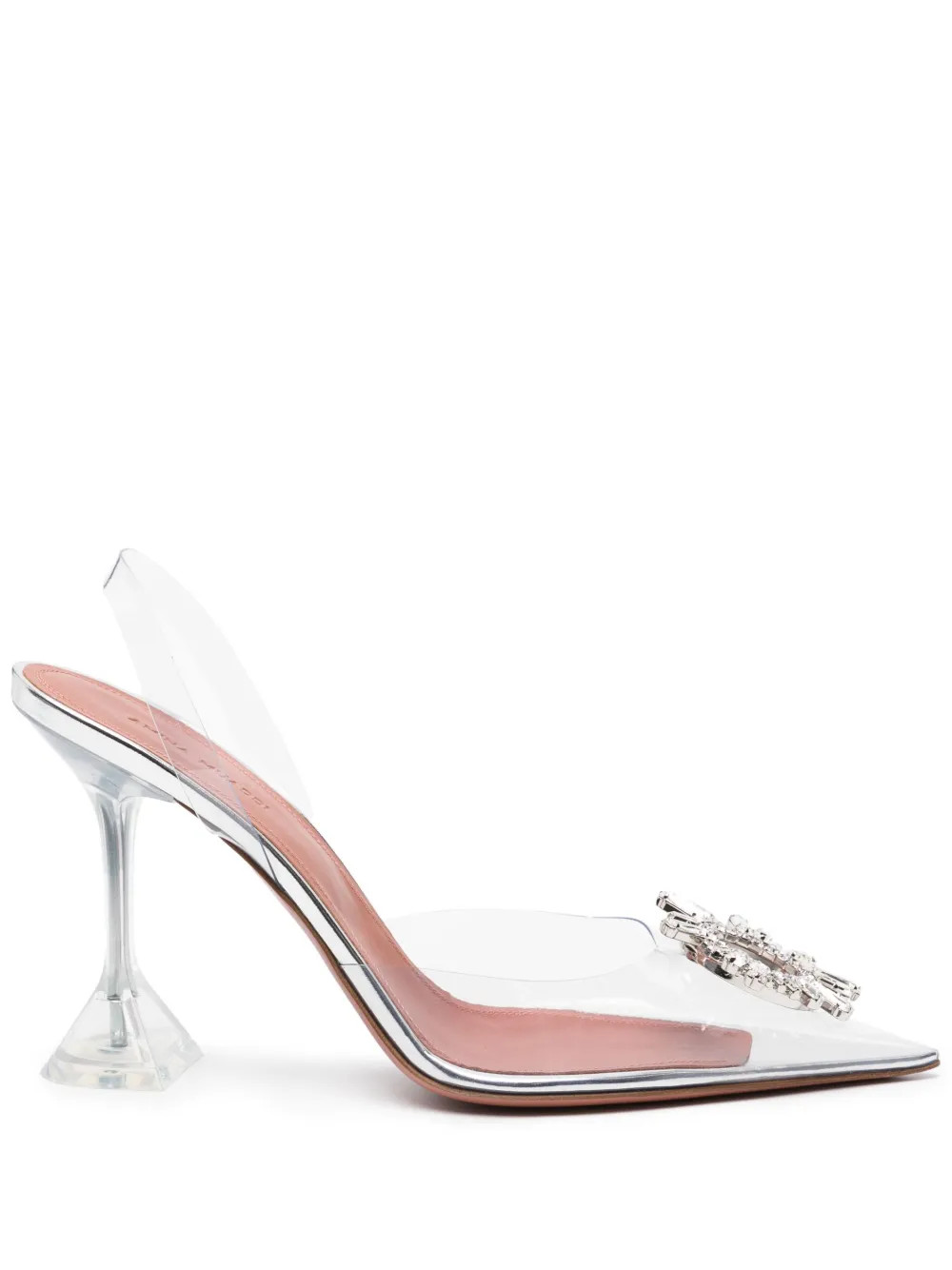 Amina Muaddi 95mm Begum Glass Slingback Pumps | Neutrals | FARFETCH | Farfetch Global
