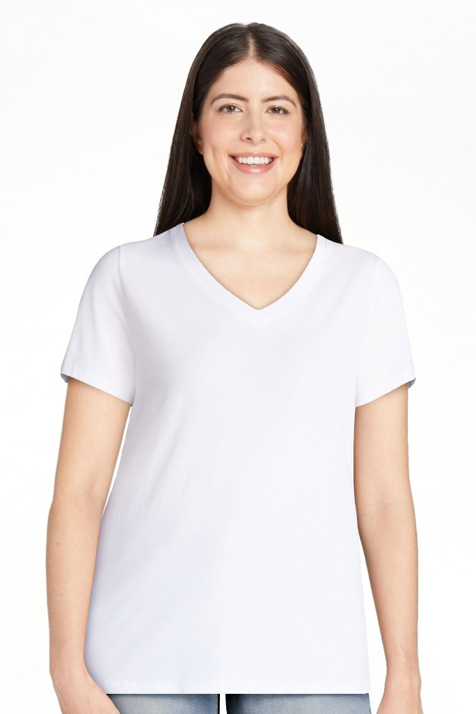 Time and Tru Women's Cotton V-Neck Tee with Short Sleeves, Sizes XS-4X | Walmart (US)