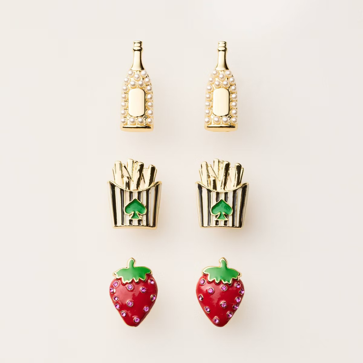 Mixed Novelty Stud Earrings 3pk - kate spade new york x Target Red/Green/Gold | Target