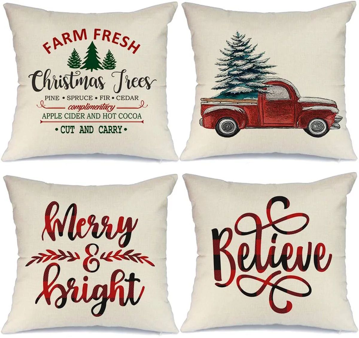 Christmas Pillow Covers Buffalo Plaid Marry Bright Christmas Square Pillow Cases Winter Holiday T... | Walmart (US)