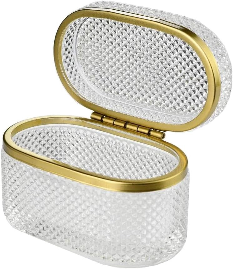 Glass Jewelry Organizer Box, Desktop Jewelry Organizer Container Box, Decorative Box for Bathroom, Vintage Oval Glass Box (Misty Design), Gold | Amazon (US)