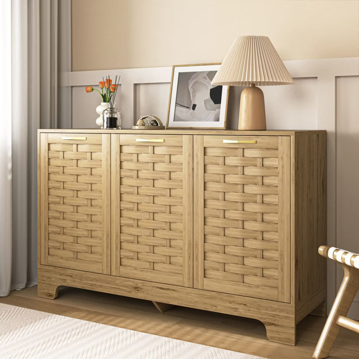 Storage Cabinet with 3 Doors and Adjustable Shelf, Decorative Storage Cabinets for Living Room, B... | Target