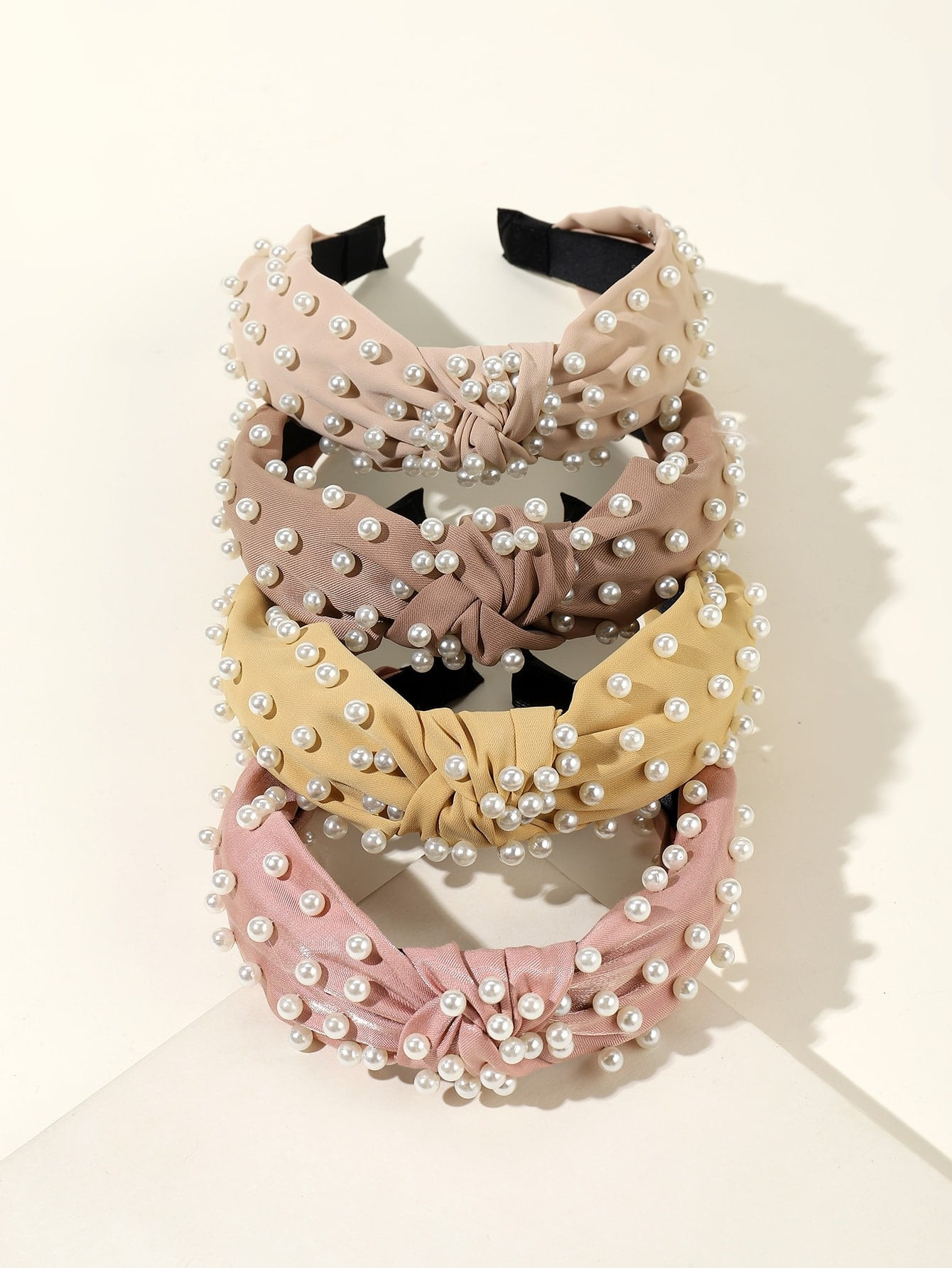 3pcs/set Fabric Solid Color Pearl Knotted Hairband Suitable For Daily Use | SHEIN