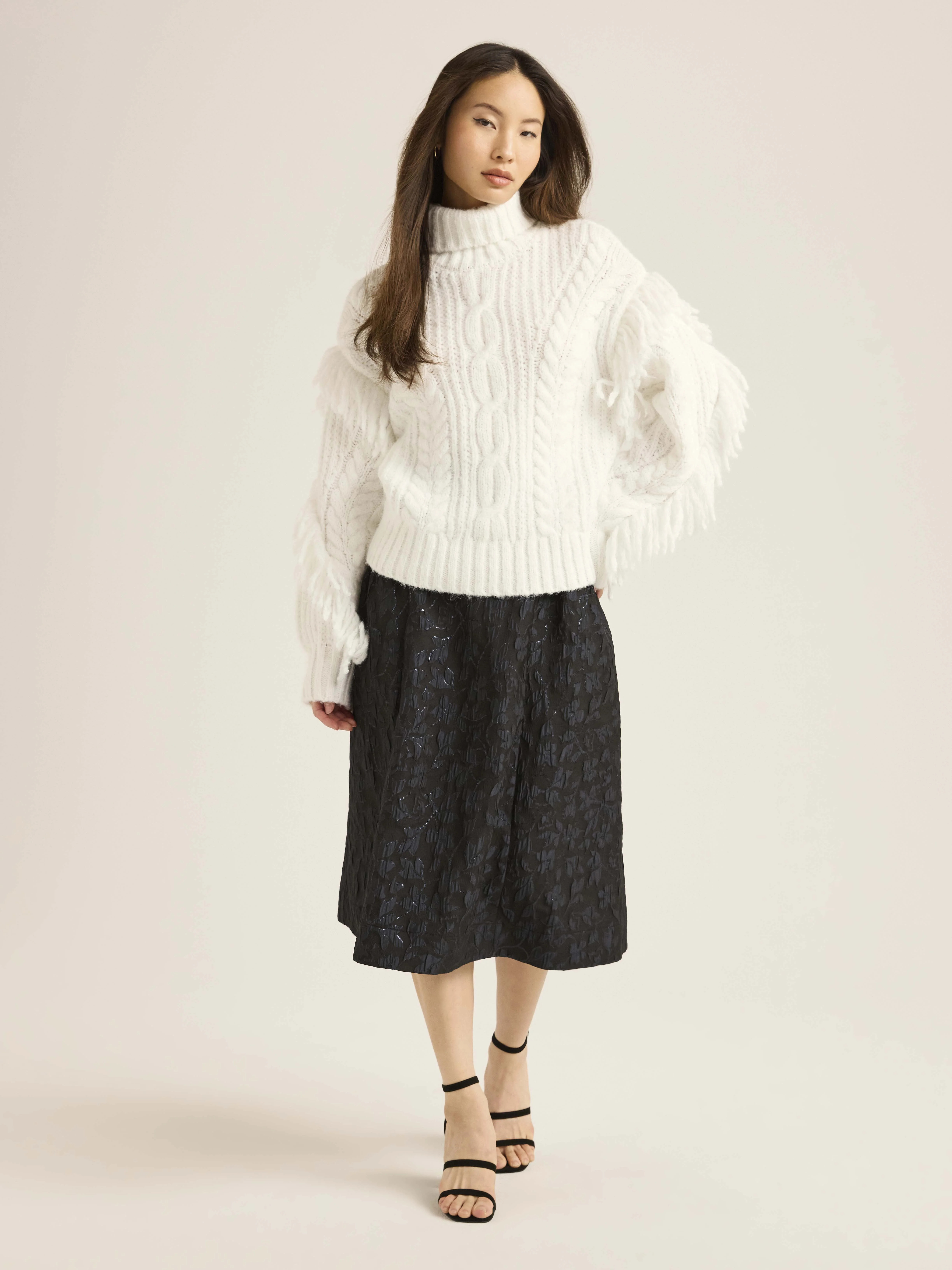 Scoop Women’s and Women's Plus Cable Knit Turtleneck Sweater with Fringe, Midweight, Sizes XS-4... | Walmart (US)