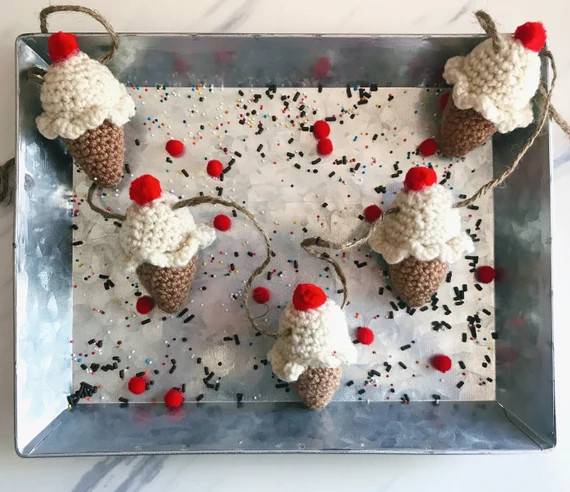 Crochet Ice Cream Cone Garland, Ice Cream Garland, Crochet Ice Cream Cone, Summer Garland, Croche... | Etsy (US)