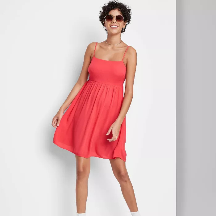 Women's Sleeveless Open Back Babydoll Dress - Wild Fable™ Neon Coral S | Target