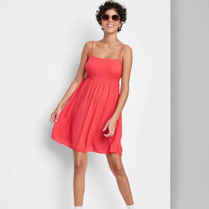 Women&#39;s Sleeveless Open Back Babydoll Dress - Wild Fable&#8482; Neon Coral S | Target