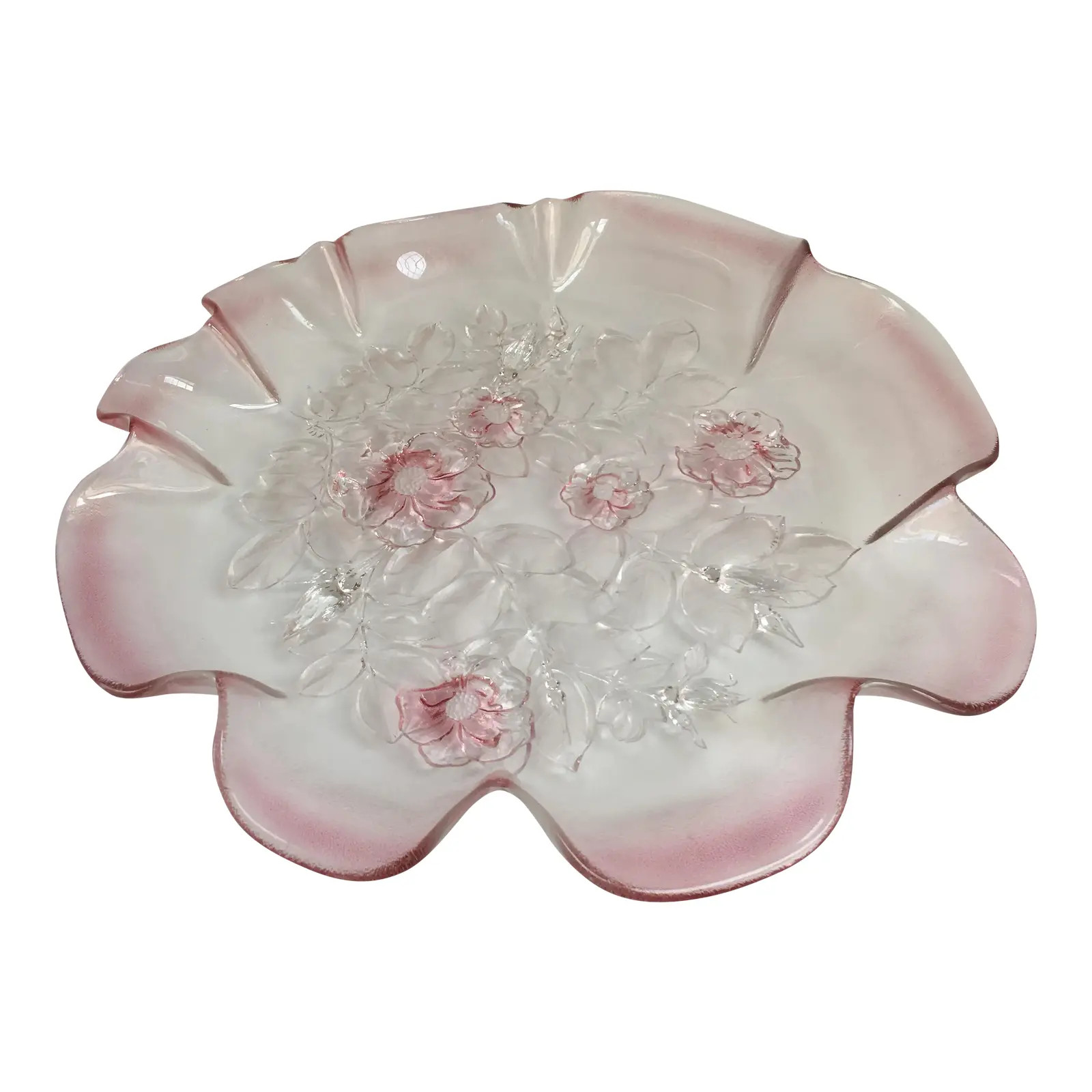 Vintage Large Pink Mikasa Ruffled Floral Serving Tray | Chairish