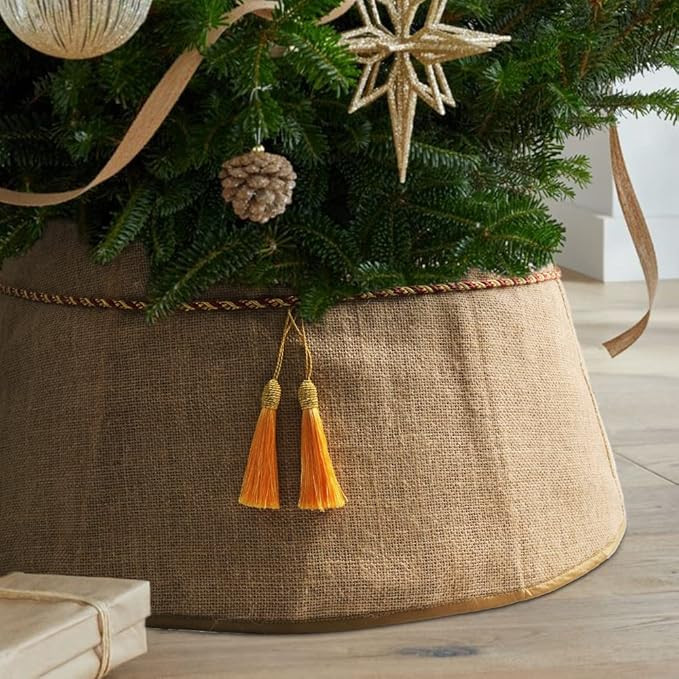 Meriwoods Christmas Tree Collar 25 Inch, Large Burlap Tree Skirt with Tassels, Natural Jute Count... | Amazon (US)
