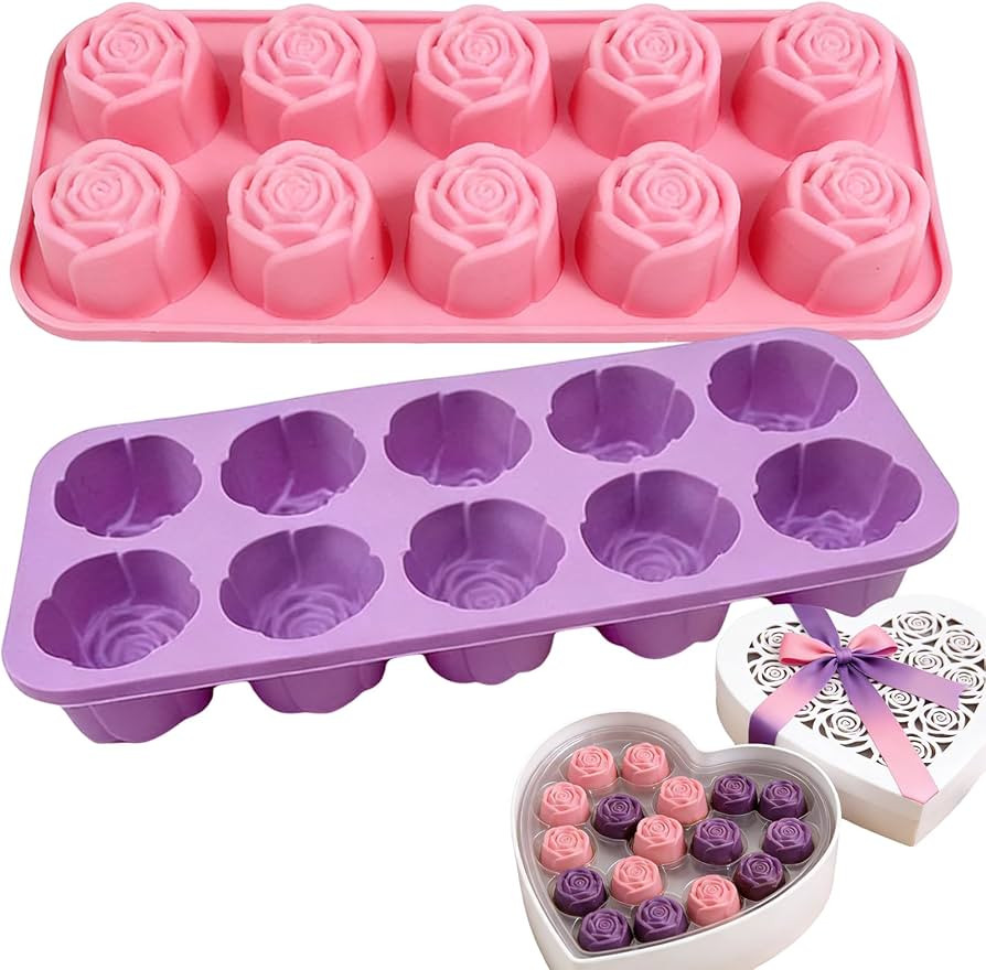 2Packs Silicone Valentine Chocolate Molds 10-Cavity Rose-Shaped - Reusable Candy Mold for Truffle... | Amazon (US)