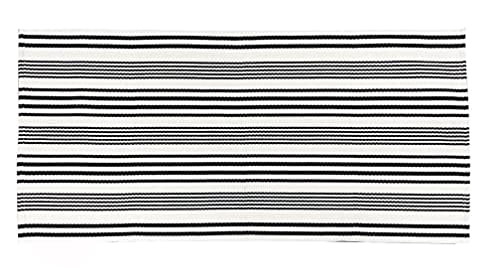 Fennco Styles Woven Ticking Striped Area Rug 24" W x 51" L - Black Cotton Blend Carpet Indoor Out... | Walmart (US)