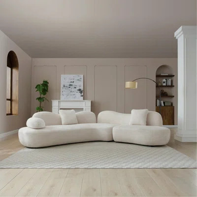 Modern Curved Modular Sofa, Boucle 5-Seater Sofa For Living Room, Bedroom, White Color, Crescent Shape And Butterfly Backrest Make The Whole Space Ful | Wayfair North America