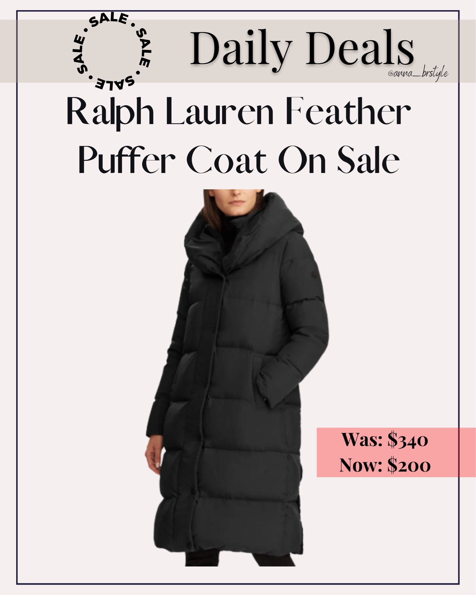 Lauren by Ralph Lauren Pillow Collar Hooded Down & Feather Puffer Coat in  Black