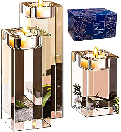 Le Sens Amazing Home Large Crystal Candle Holders Set of 3, 3.1/4.7/6.2 inches Height, Heavy Solid S | Amazon (US)