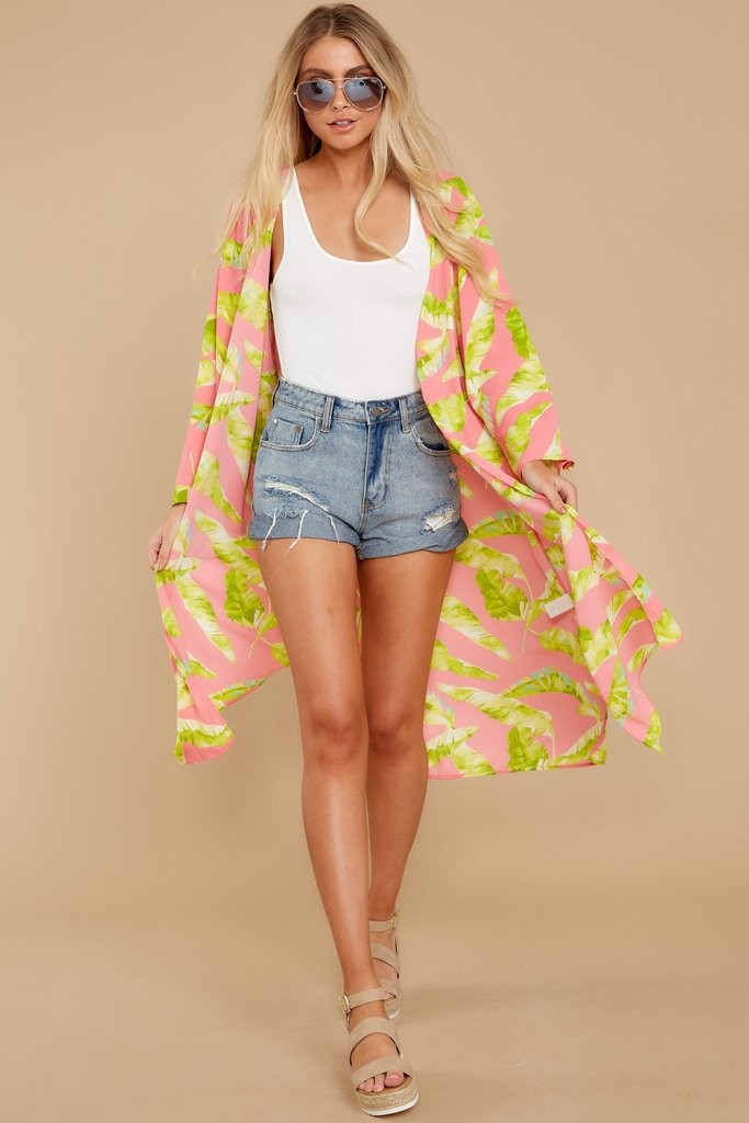 You Made It Pink Palm Print Kimono | Red Dress 