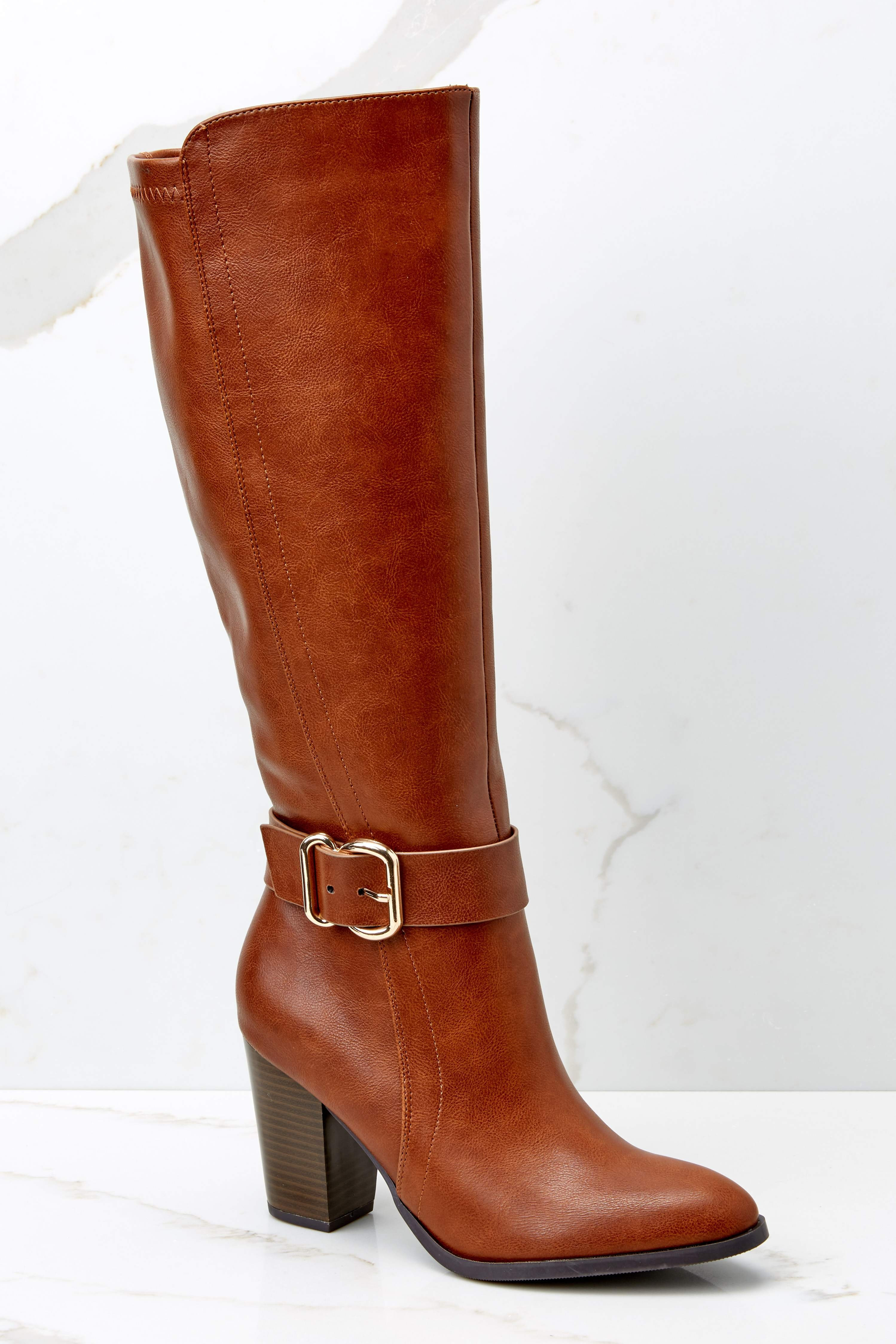 Follow In My Footsteps Cognac Boots | Red Dress 