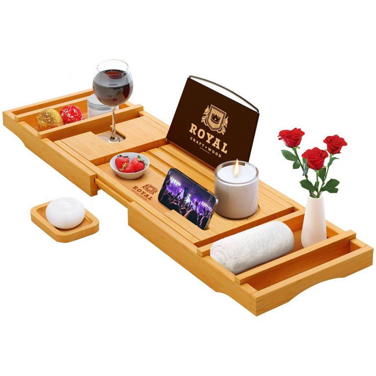 Royal Craft Wood Natural Bamboo Luxury Bathtub Caddy Tray Organizer for Bath Products - Water Res... | Walmart (US)