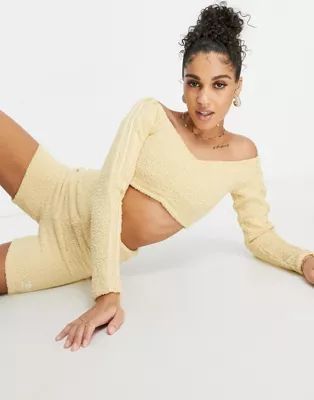 adidas Originals Relaxed Risqué fluffy knit ruched cropped long sleeve top in beige | ASOS (Global)