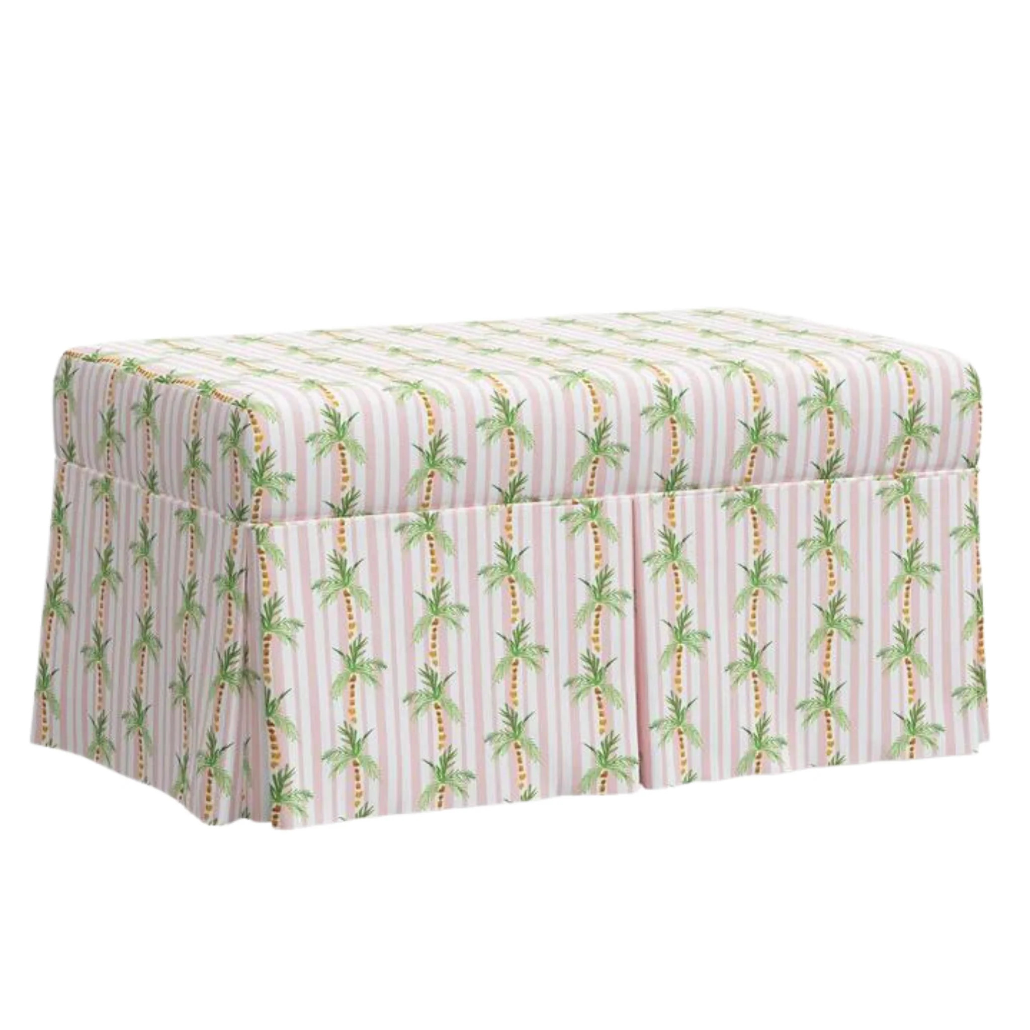 Gray Malin x Cloth & Co. Palm Tree Stripe Pink Storage Bench | The Well Appointed House, LLC