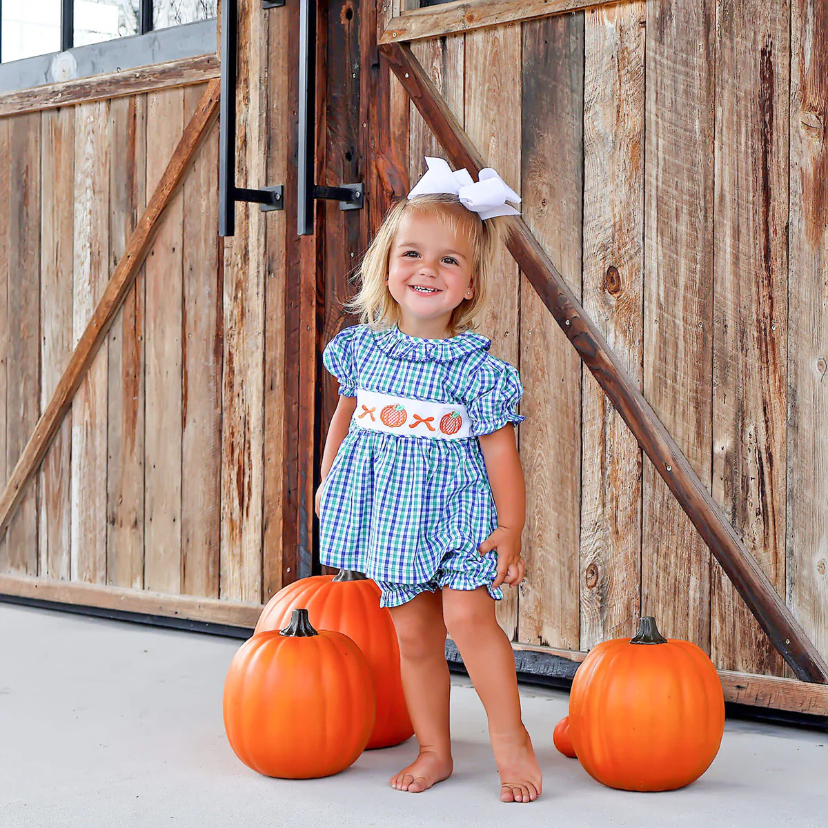 Hello Pumpkin Green Gingham Ruffle Collared Bloomer Set | Classic Whimsy