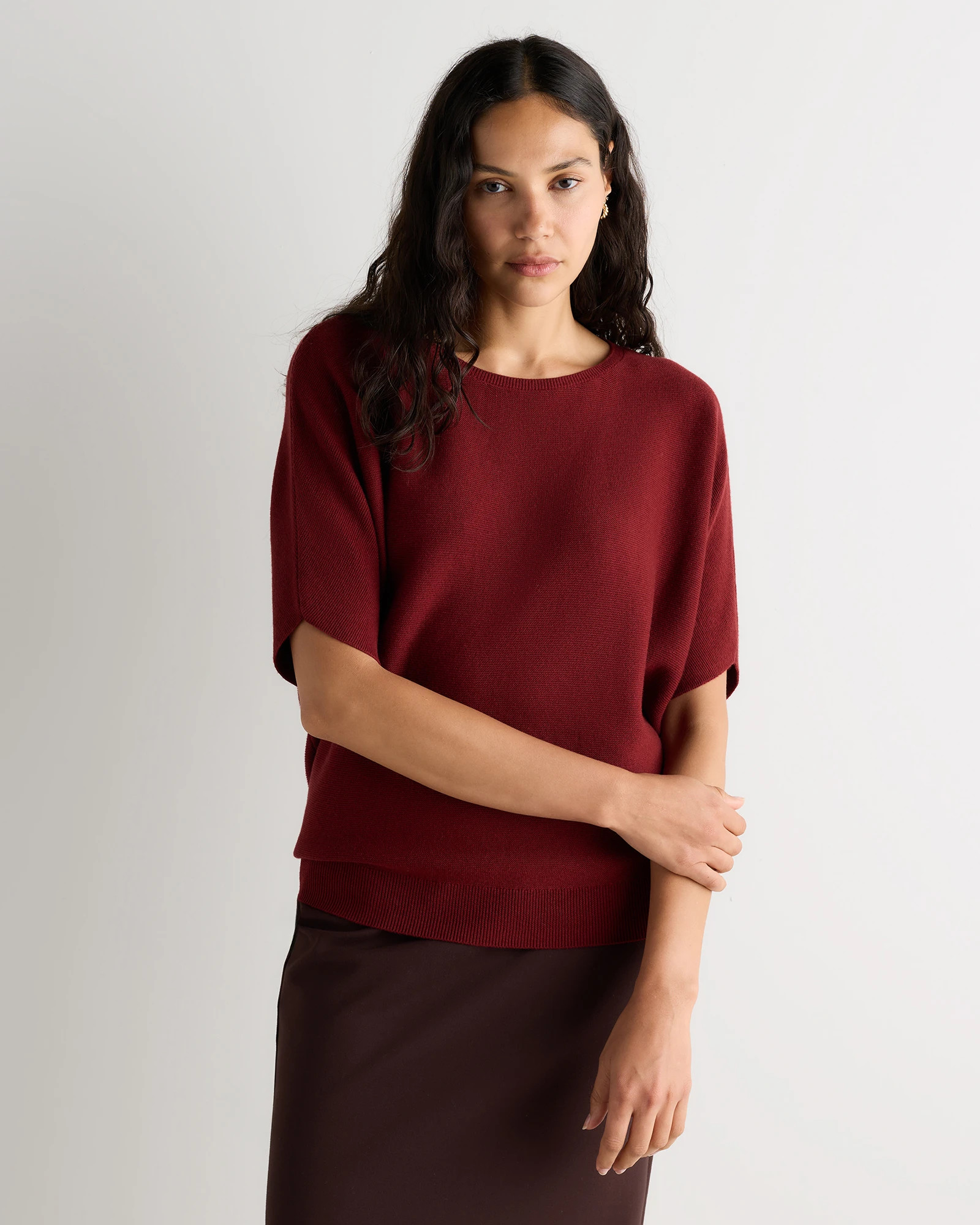 Quince | Women's Lightweight Cotton Cashmere Link-Stitch Dolman Sweater in Black, Size XL | Quince